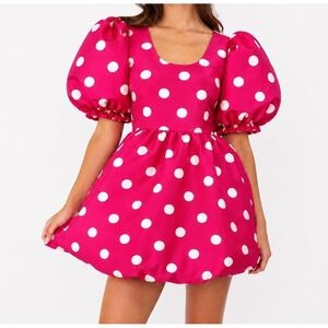 Sister Jane Showtime Mini Bubble Dress Medium Pink White Polka Dot Barbie Doll